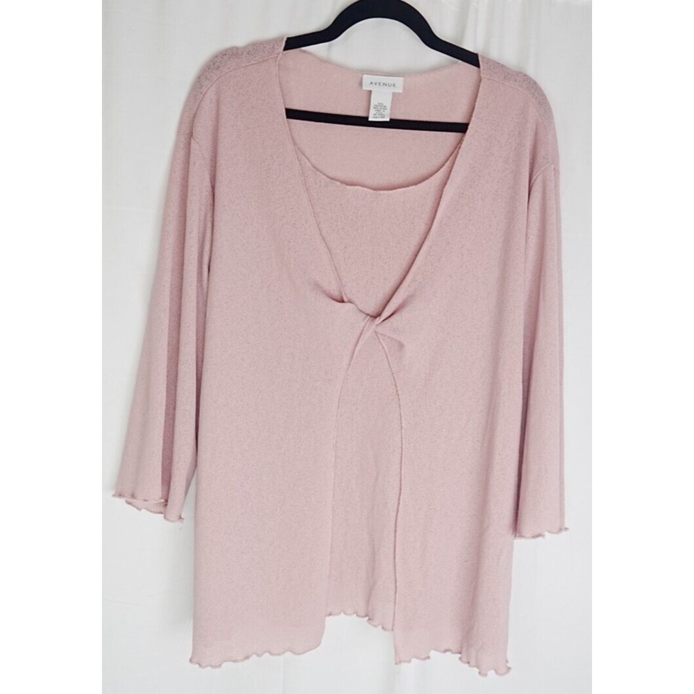 Avenue Pink 2-Piece Layered Knit Top 22/24 Plus Size Twist Front‎ USA Made